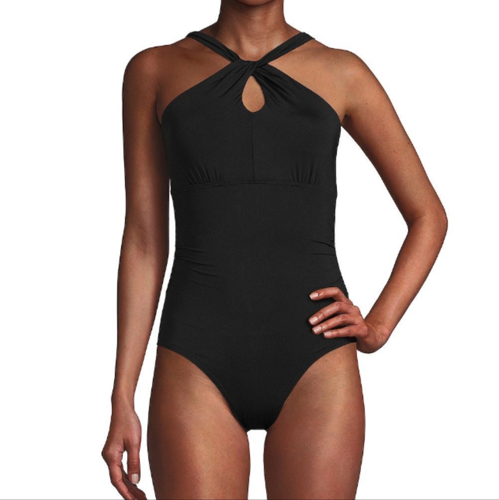 Lands' End Black Halter One-Piece Swimsuit